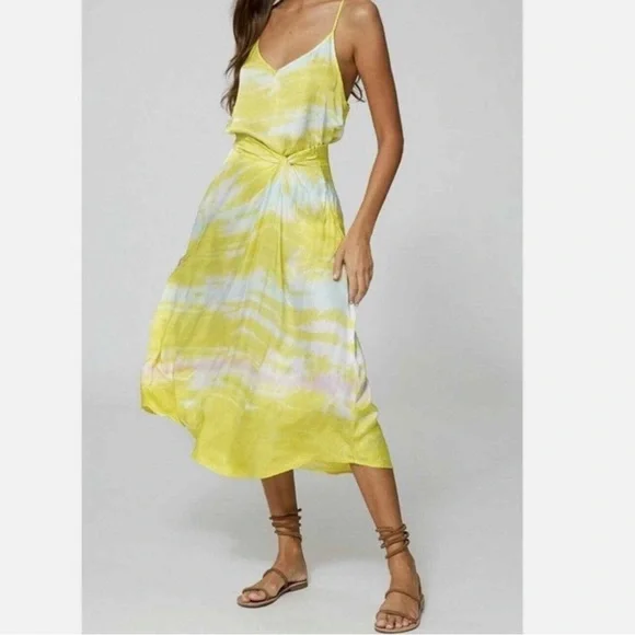 Young Fabulous & Broke Savanna Yellow Satin A line Midi Skirt